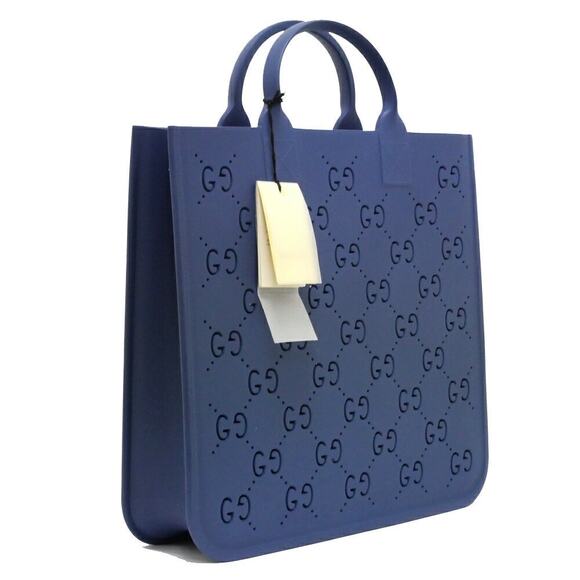 AUTHENTIC GUCCI GG Monogram Rubber Tote Bag Light Blue Brand New - Picture 2 of 6